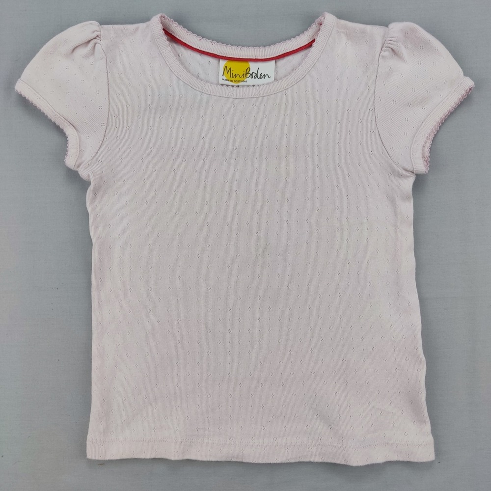 Mini Boden Top Girls 6-7Y Pink Pointelle Puff Sleeve Picot Trim Tee